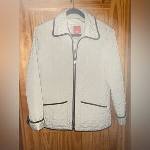 Spirit Cream Quilted Blazer with Brown Trim